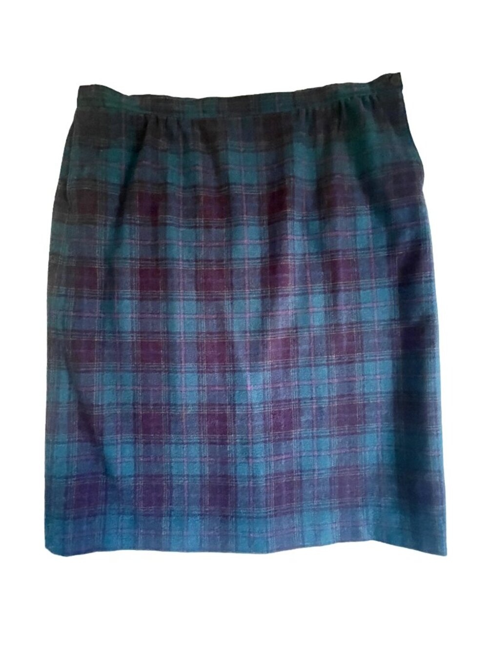 Vintage Pendleton Wool Plaid Skirt 22W Made in USA Purple Teal